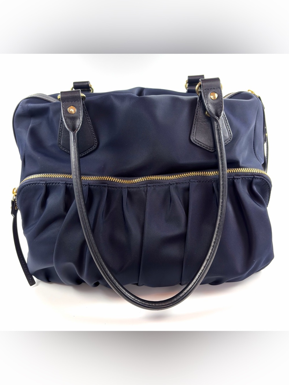 MZ Wallace Jane Bedford Navy Nylon Satchel Multi Pocket Gold Hardware w/pouch - Picture 5 of 14